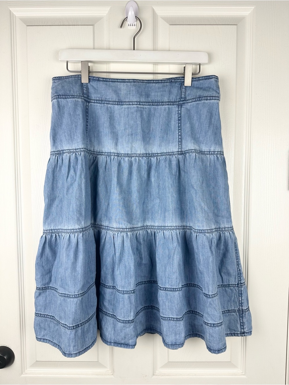 Sundance Tiered Denim Midi Skirt